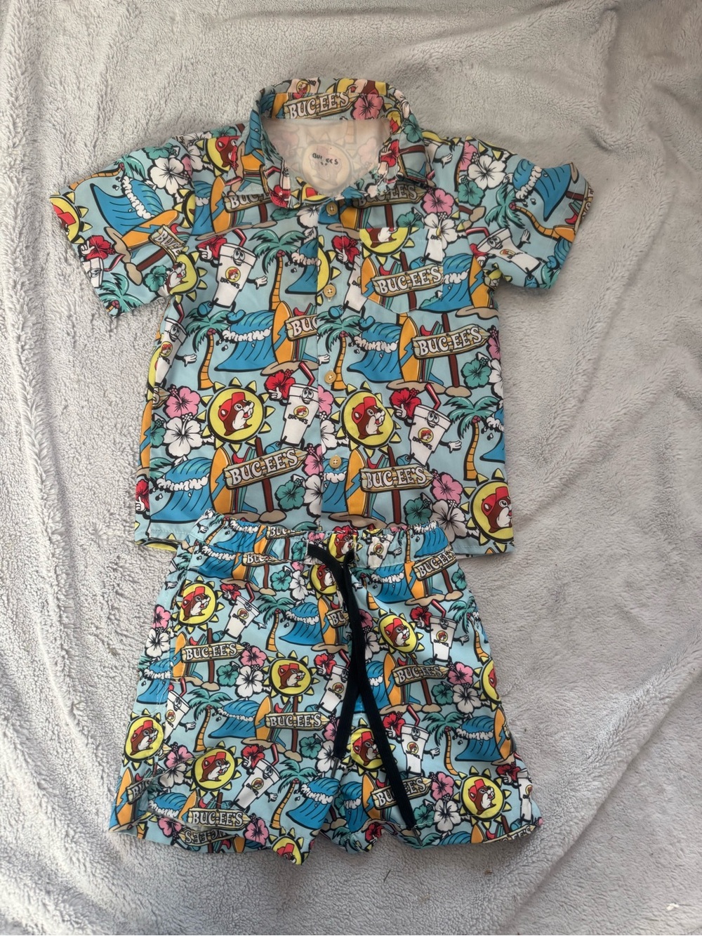 Buc-ee’s Kids‎ Tropical Swim Trunks Button Shirt Set Blue Beach 4T